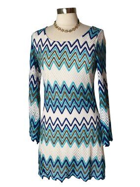 Nicole Marie S Long Sleeve Knit Dress Multicolor Chevron Versatile Minimalist